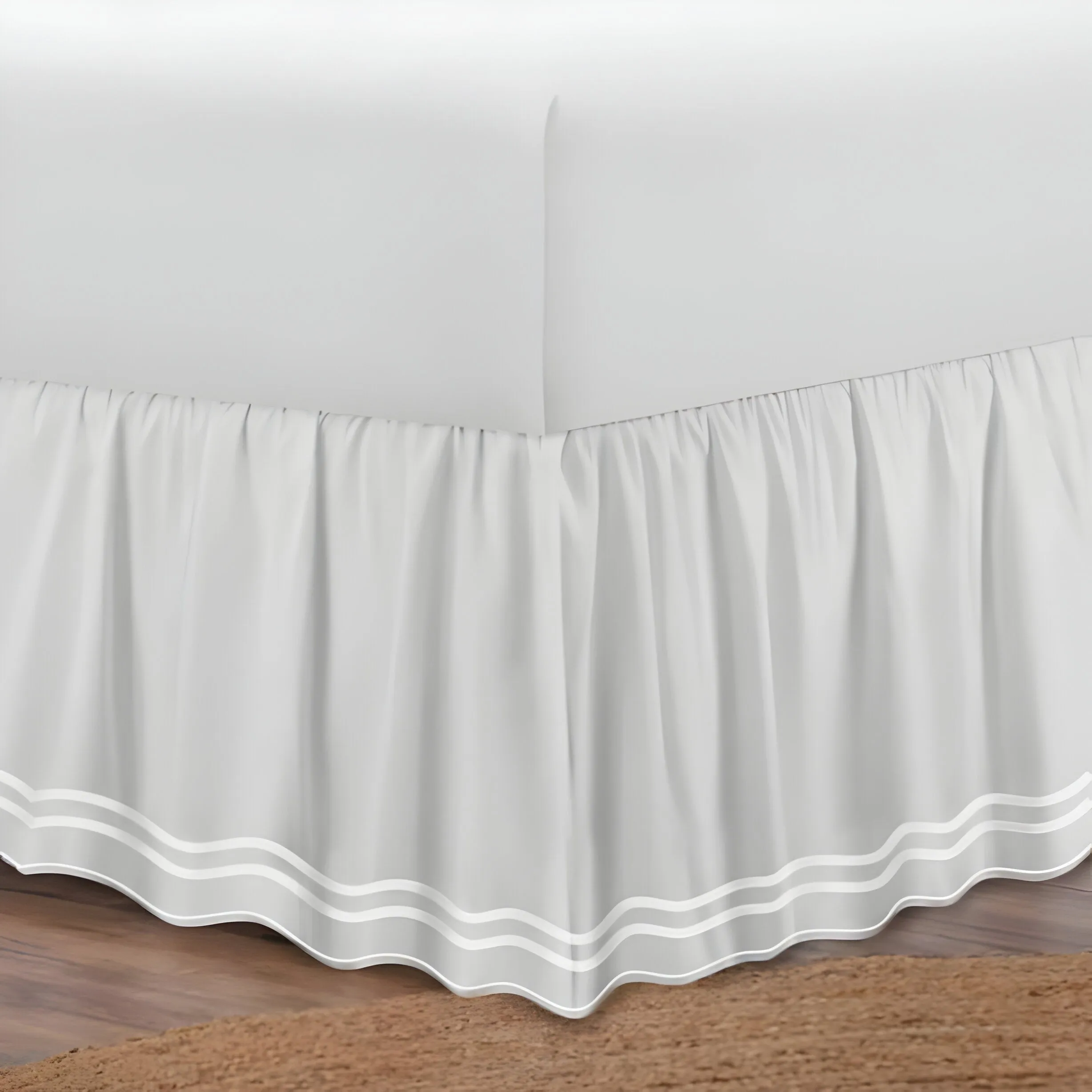 400TC Wavy Embroidery & Border Cotton Sateen Solid Bed Skirt