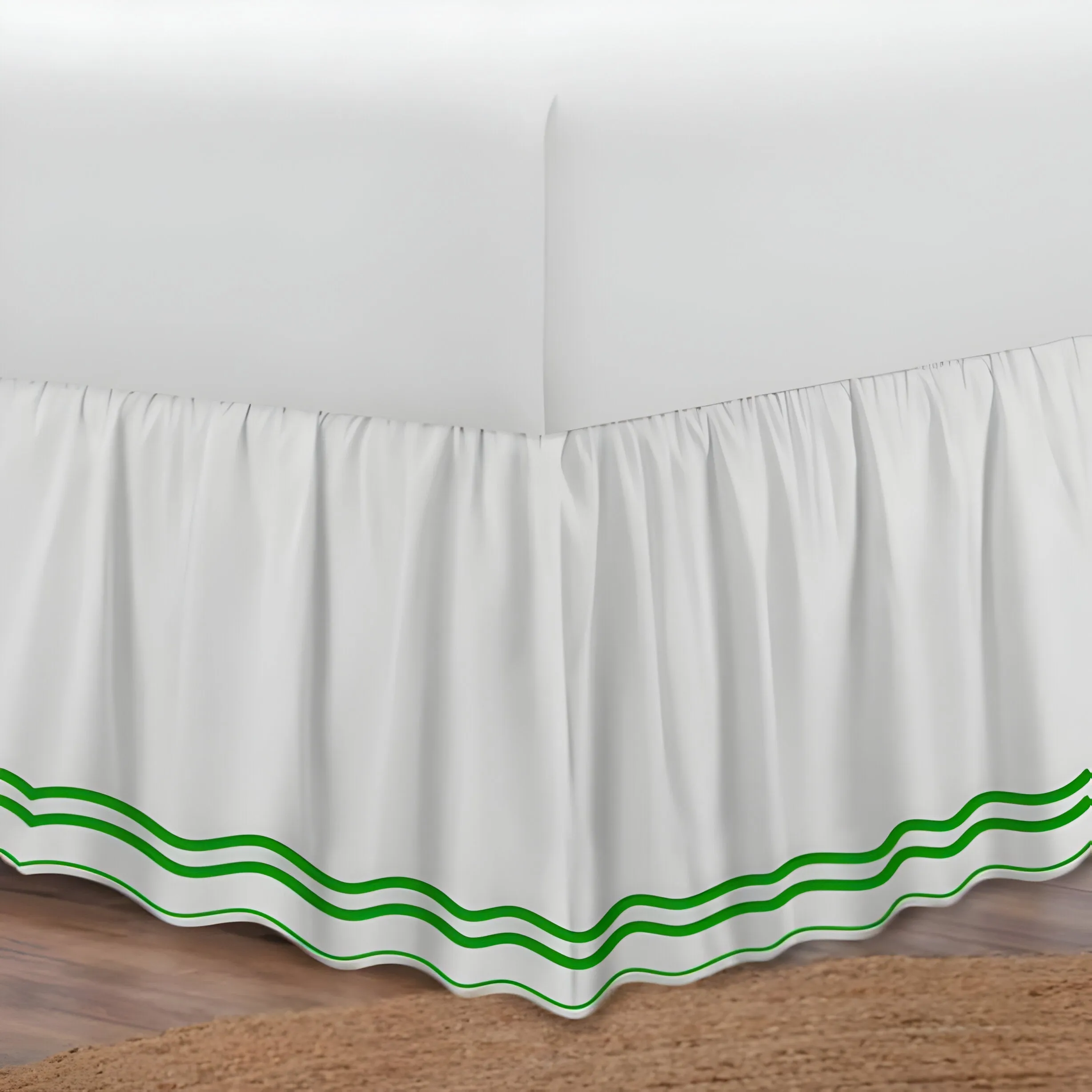 400TC Wavy Embroidery & Border Cotton Sateen Solid Bed Skirt