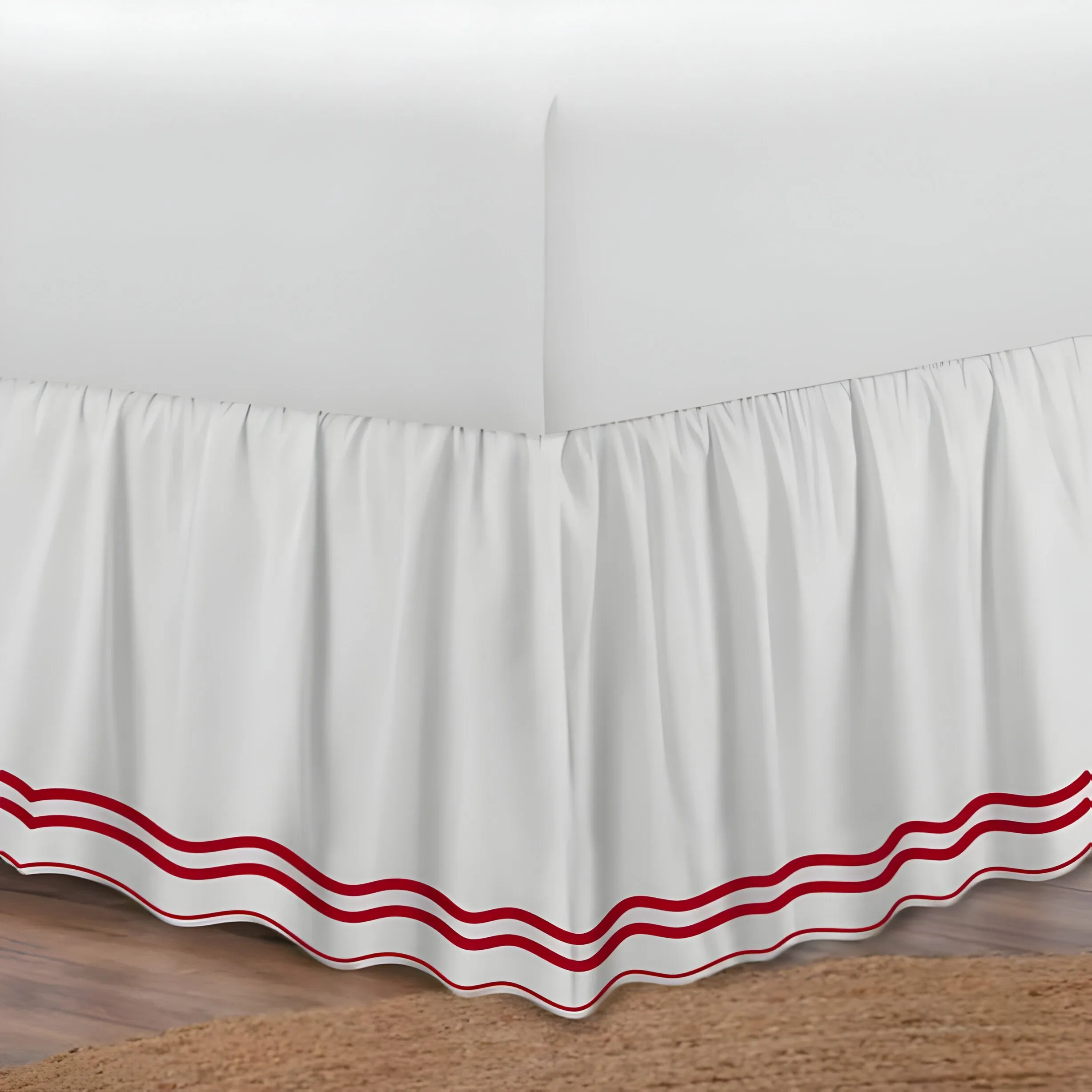 400TC Wavy Embroidery & Border Cotton Sateen Solid Bed Skirt