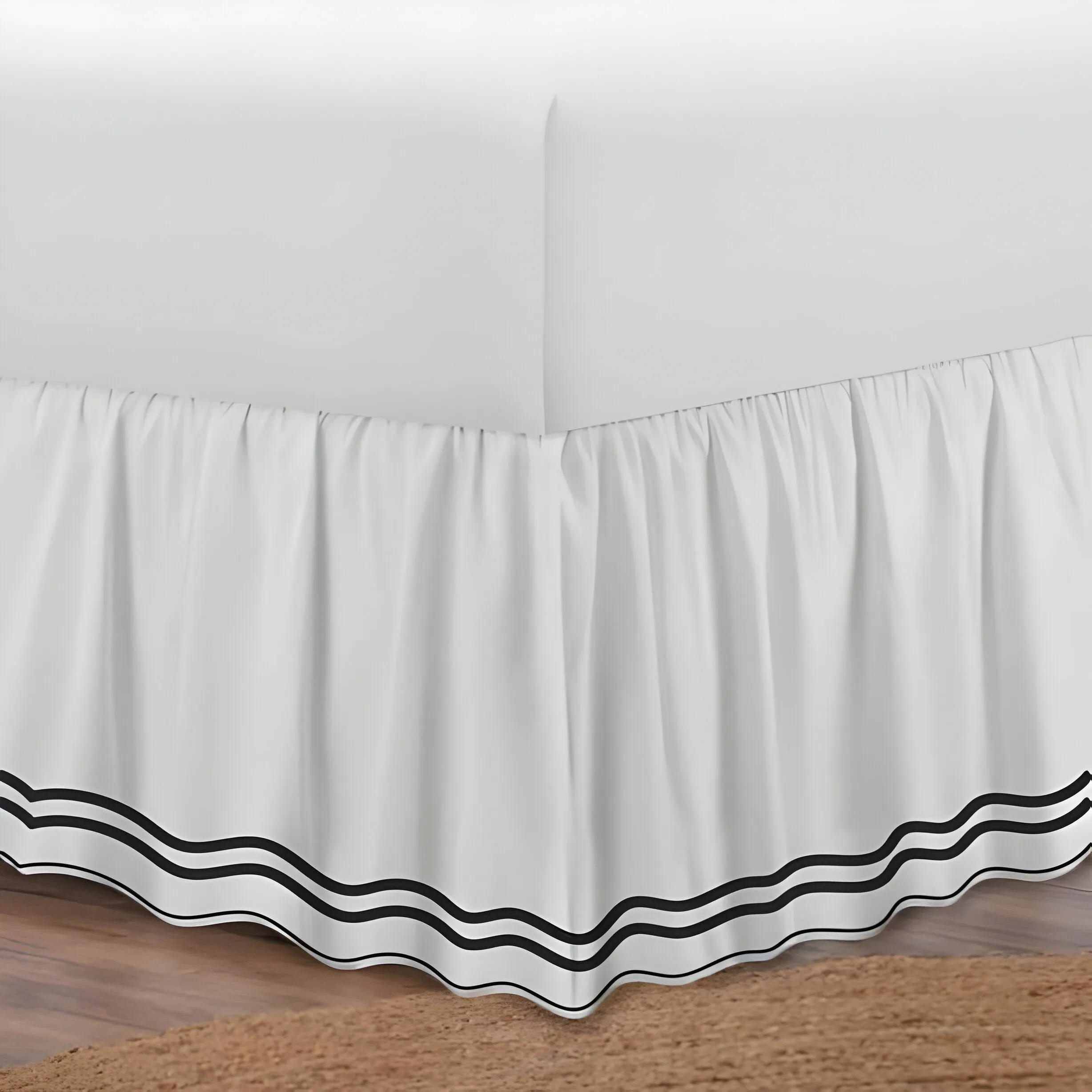 400TC Wavy Embroidery & Border Cotton Sateen Solid Bed Skirt