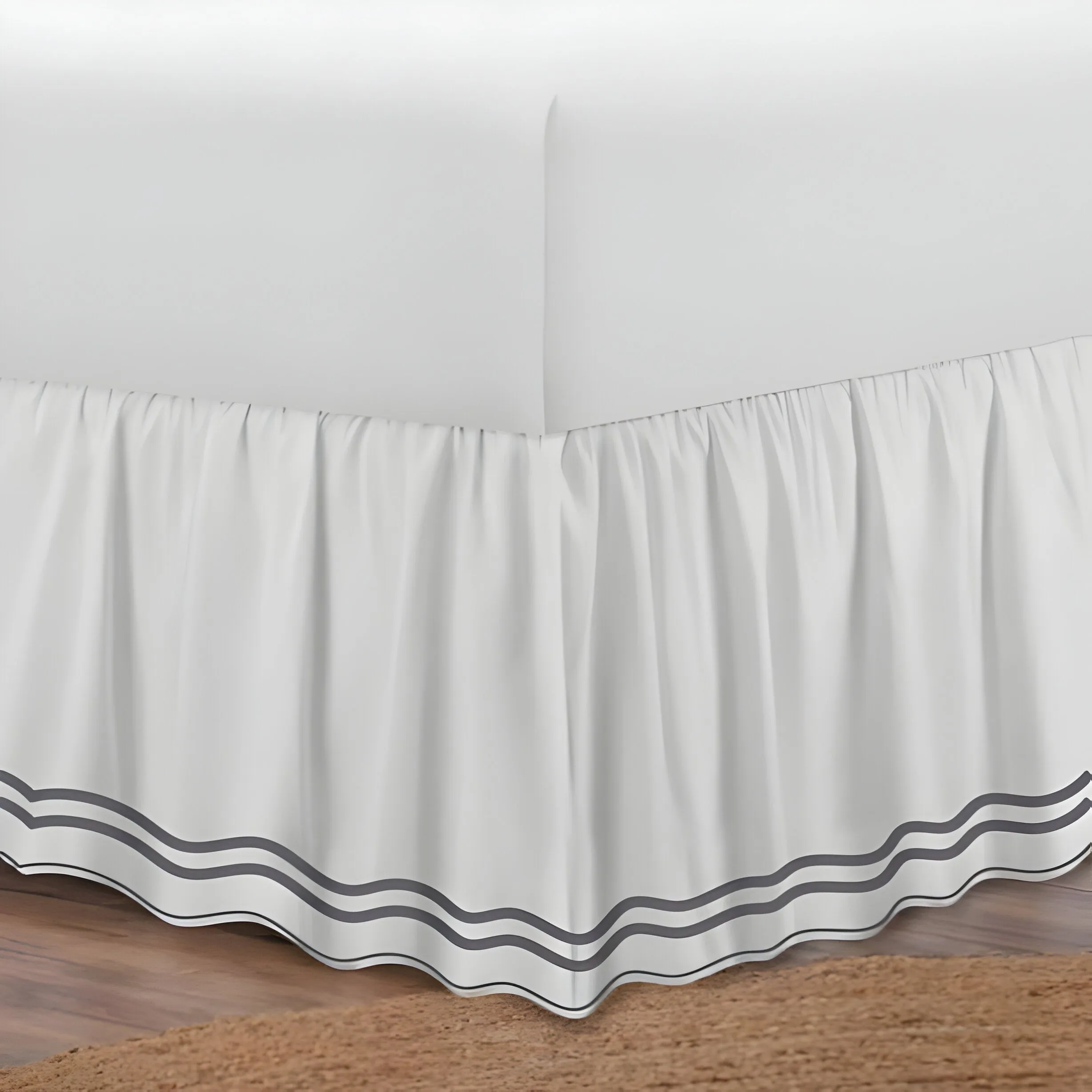 400TC Wavy Embroidery & Border Cotton Sateen Solid Bed Skirt