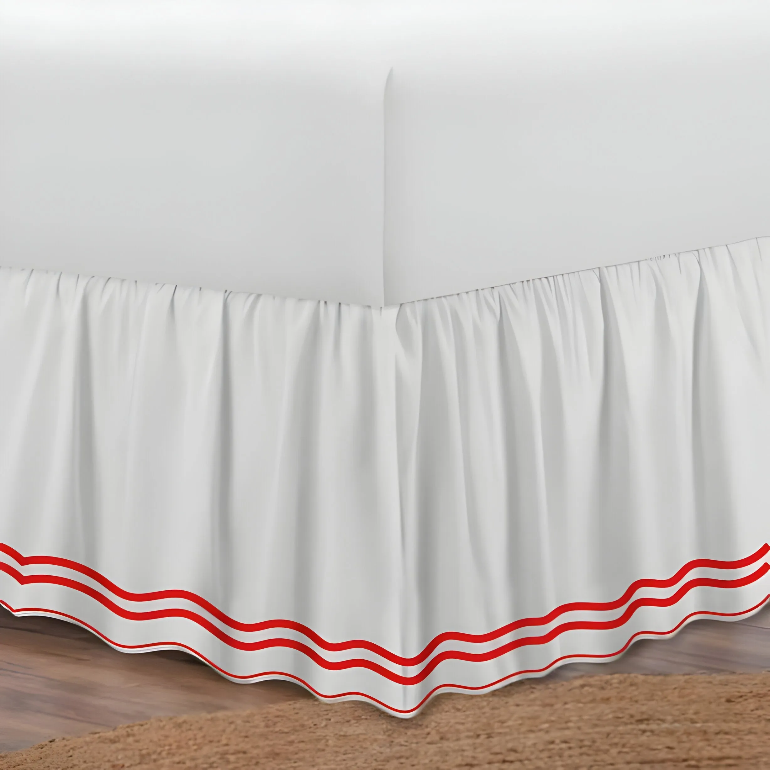 400TC Wavy Embroidery & Border Cotton Sateen Solid Bed Skirt