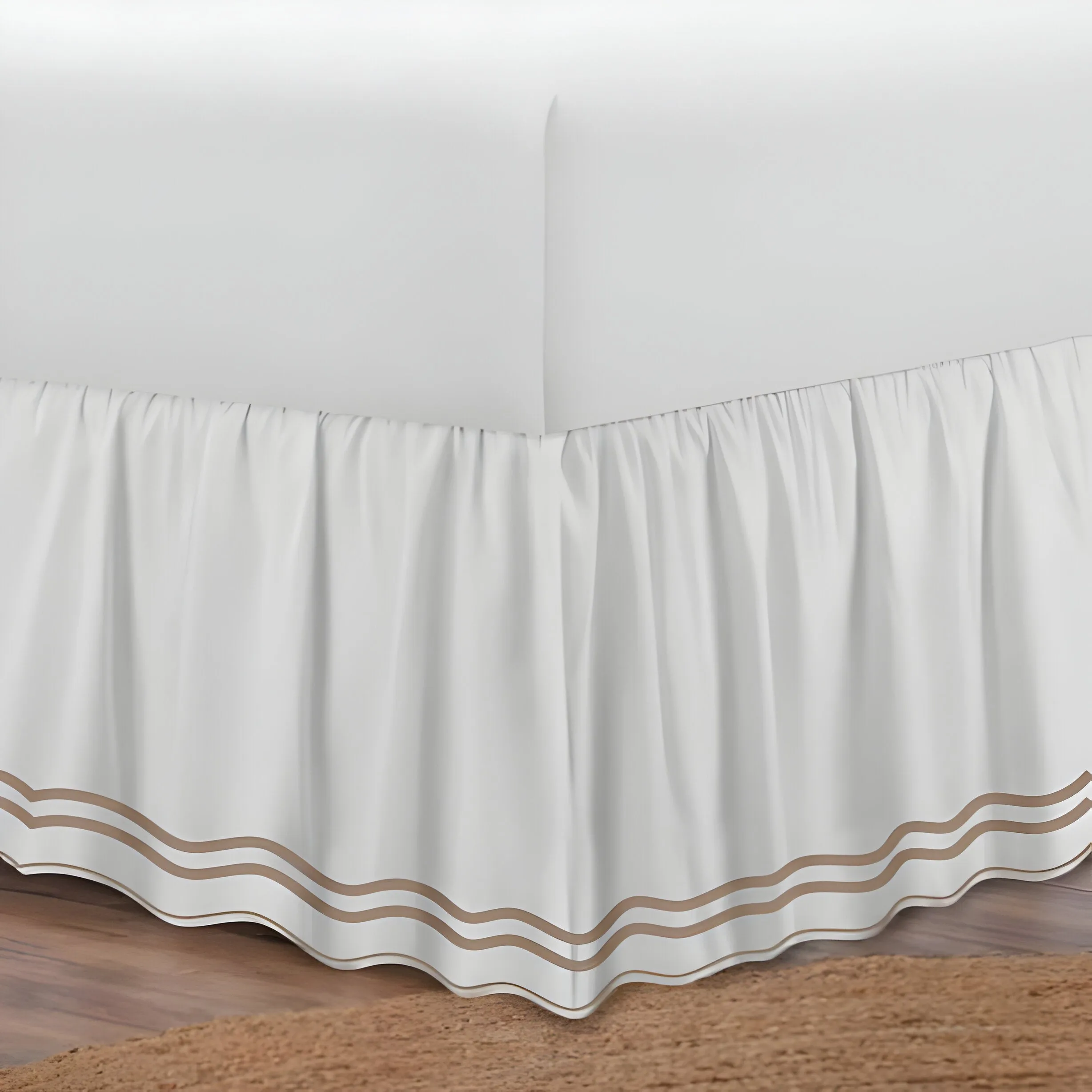 400TC Wavy Embroidery & Border Cotton Sateen Solid Bed Skirt