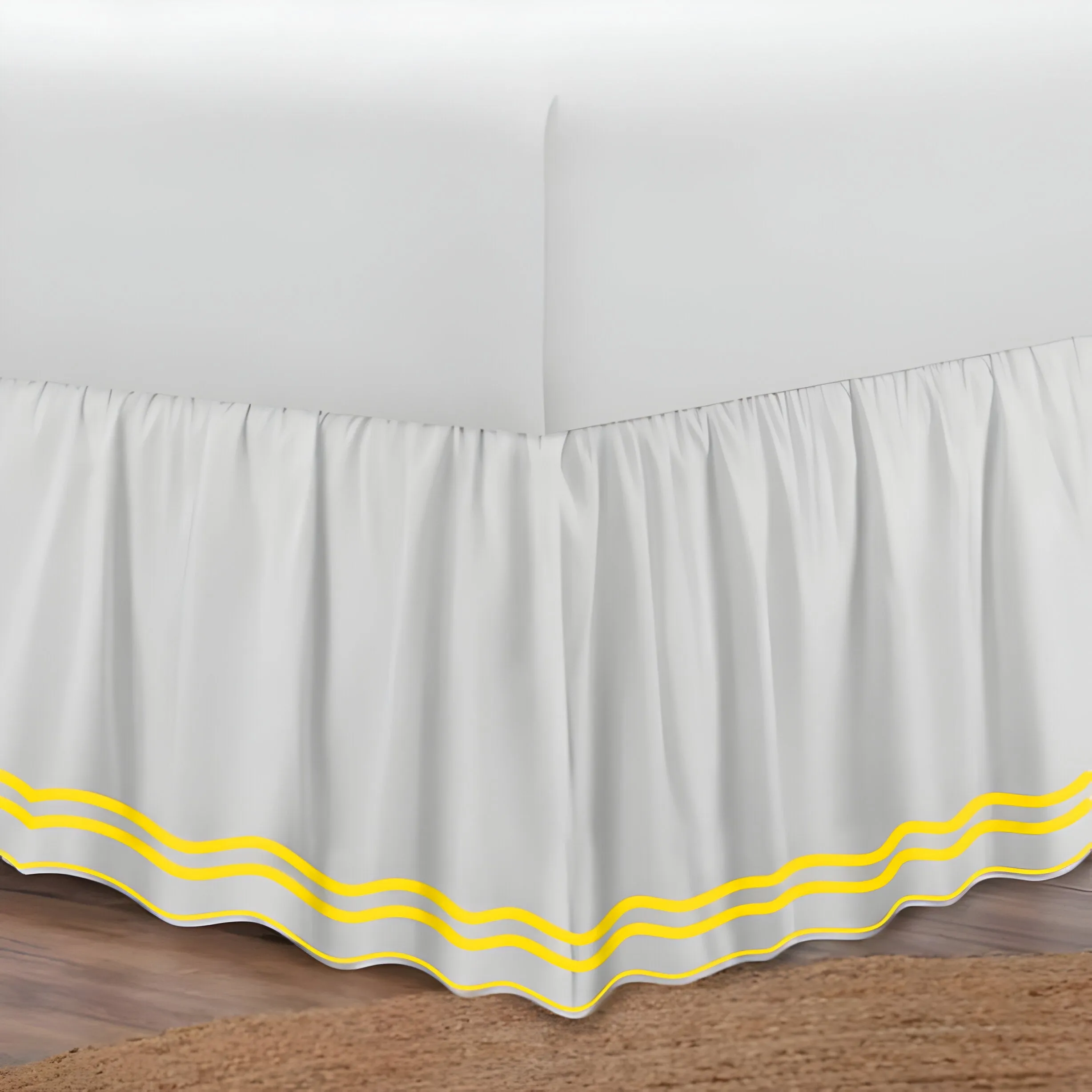400TC Wavy Embroidery & Border Cotton Sateen Solid Bed Skirt
