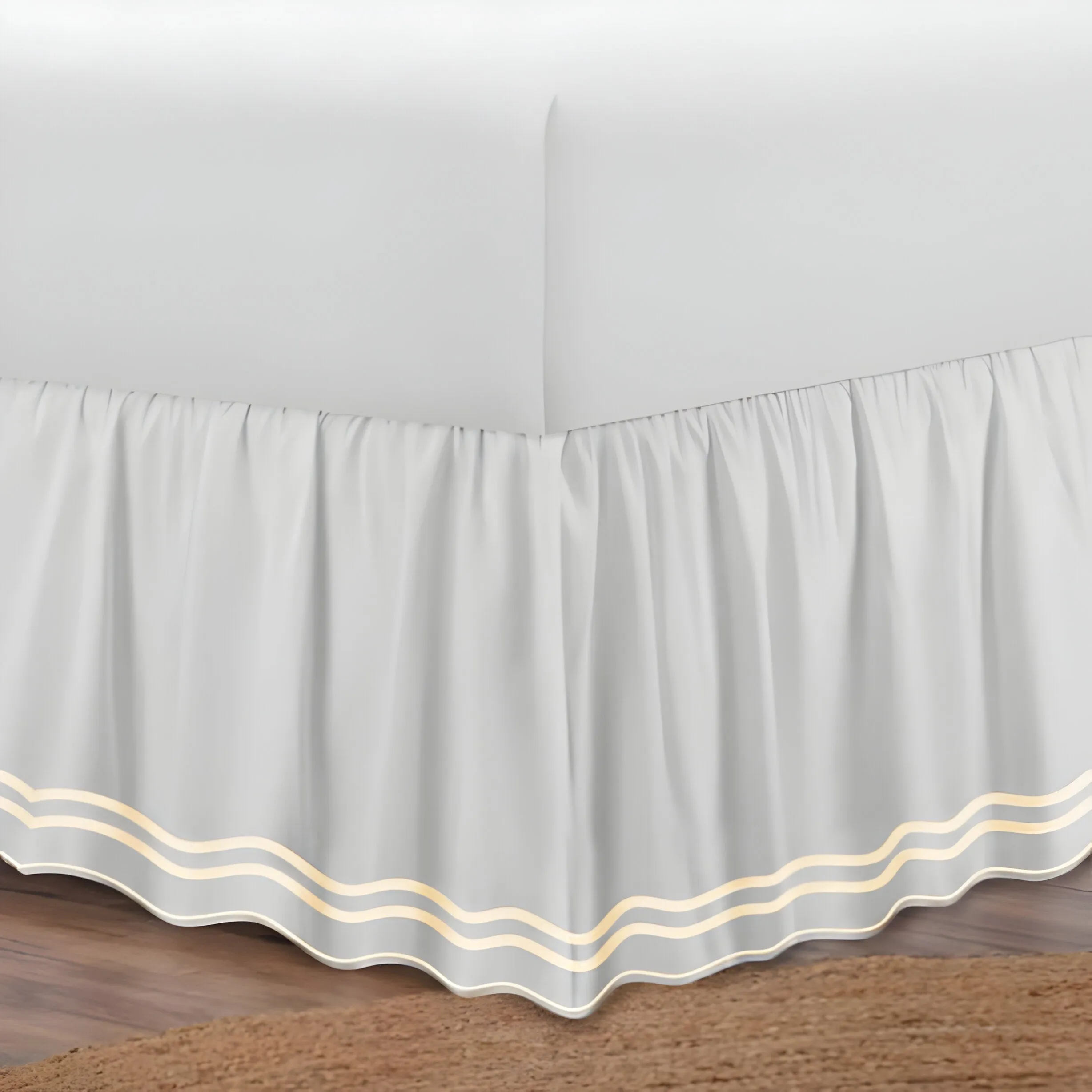 400TC Wavy Embroidery & Border Cotton Sateen Solid Bed Skirt