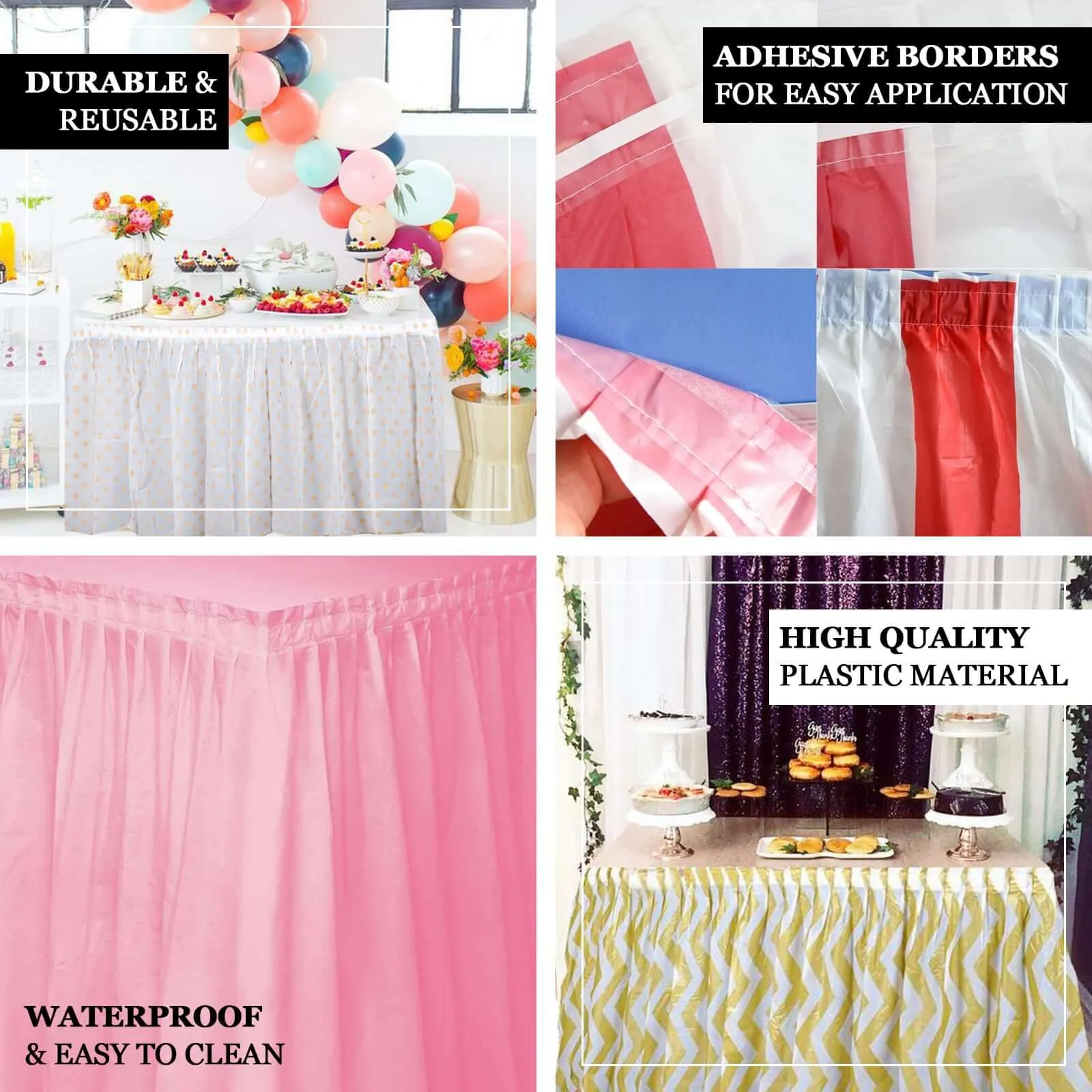5 Pack Plastic Table Skirts Pink Ruffled - Durable Disposable Skirts for Events 14ft