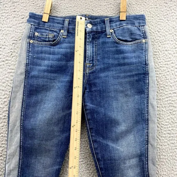 7 For All Mankind Women Jeans 27‎ Two-Tone Stripe Tapered 70's Crop Preppy Retro