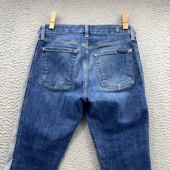 7 For All Mankind Women Jeans 27‎ Two-Tone Stripe Tapered 70's Crop Preppy Retro
