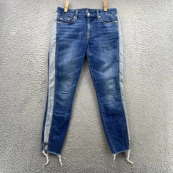 7 For All Mankind Women Jeans 27‎ Two-Tone Stripe Tapered 70's Crop Preppy Retro