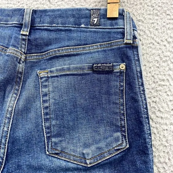 7 For All Mankind Women Jeans 27‎ Two-Tone Stripe Tapered 70's Crop Preppy Retro