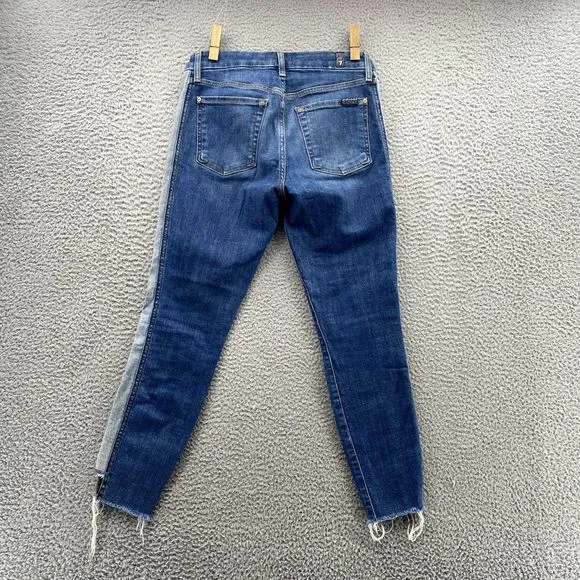 7 For All Mankind Women Jeans 27‎ Two-Tone Stripe Tapered 70's Crop Preppy Retro