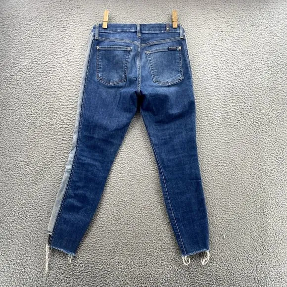 7 For All Mankind Women Jeans 27‎ Two-Tone Stripe Tapered 70's Crop Preppy Retro
