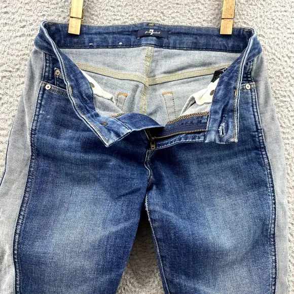 7 For All Mankind Women Jeans 27‎ Two-Tone Stripe Tapered 70's Crop Preppy Retro