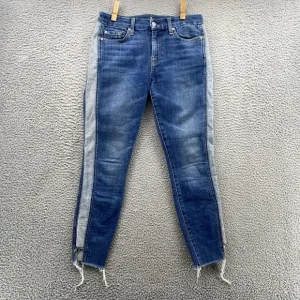 7 For All Mankind Women Jeans 27‎ Two-Tone Stripe Tapered 70's Crop Preppy Retro