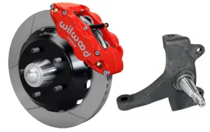71-72 CHEVY C10 FRONT DISC BRAKE KIT & RIDETECH SPINDLES,13" ROTORS,RED CALIPERS