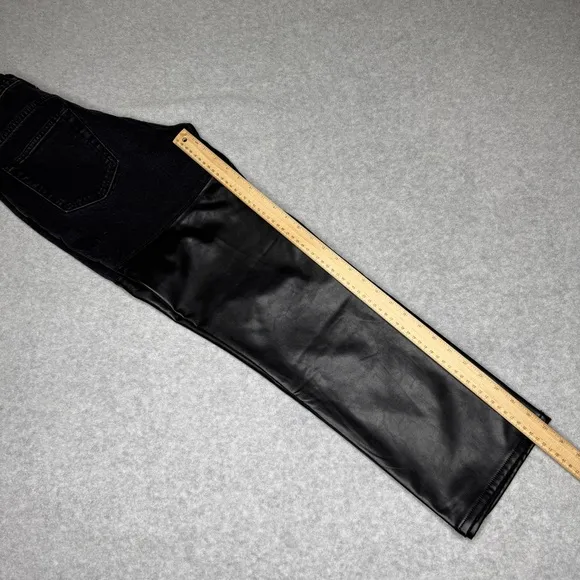 A&amp;F Jeans 90s Straight Ultra High Rise 27 / 4S Black Mixed Fabric Pleather Biker