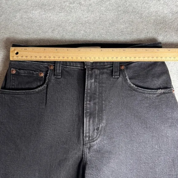 A&amp;F Jeans 90s Straight Ultra High Rise 27 / 4S Black Mixed Fabric Pleather Biker