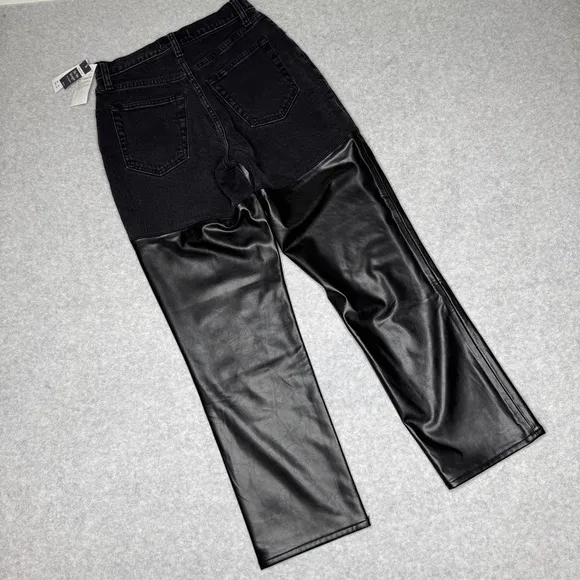 A&amp;F Jeans 90s Straight Ultra High Rise 27 / 4S Black Mixed Fabric Pleather Biker