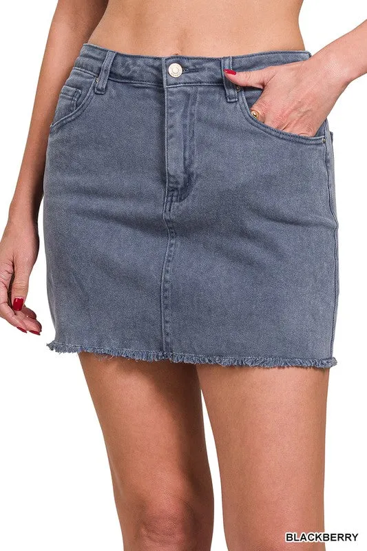 ACID WASHED FRAYED HEM SKIRT