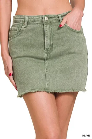 ACID WASHED FRAYED HEM SKIRT