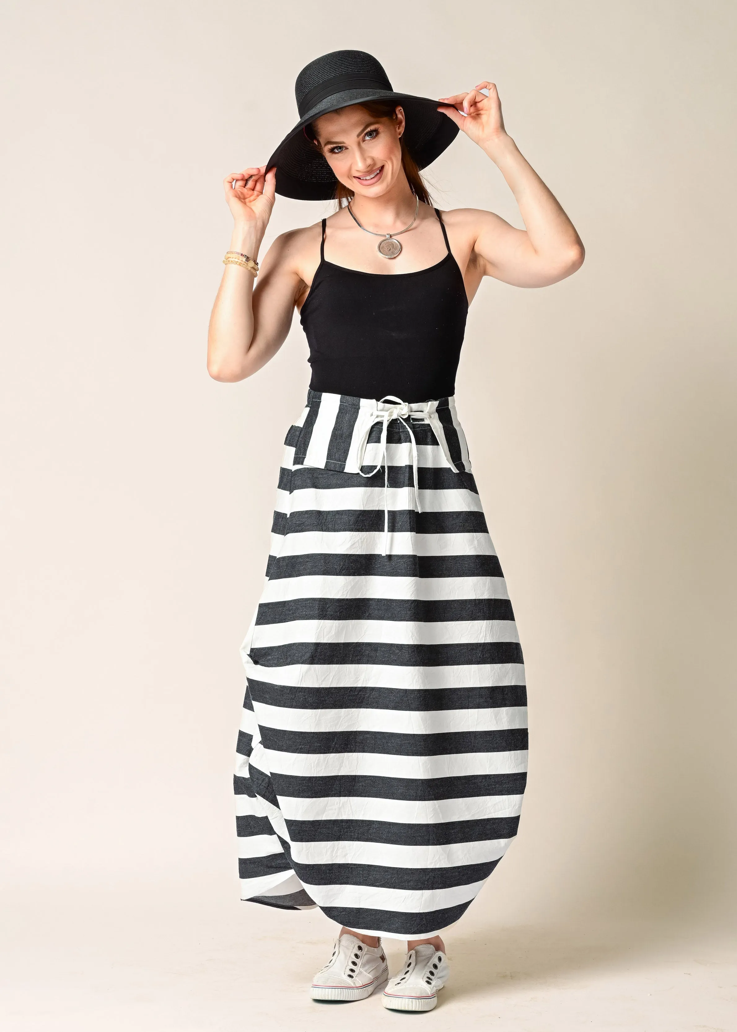 Ada Cotton Skirt in Granite Stripe