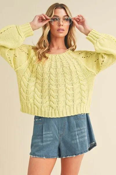 Aemi   Co Cable-Knit Openwork Round Neck Sweater