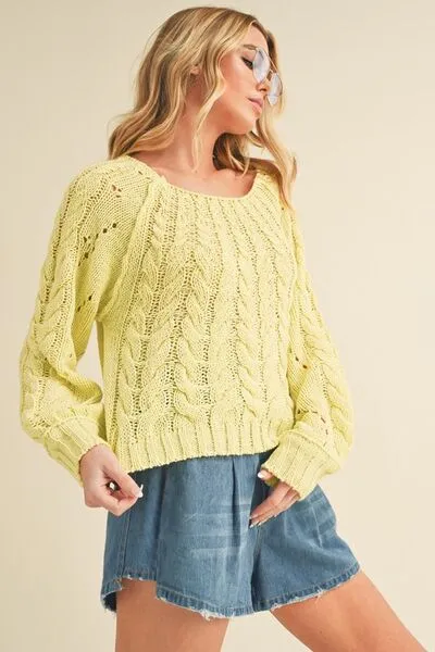 Aemi   Co Cable-Knit Openwork Round Neck Sweater