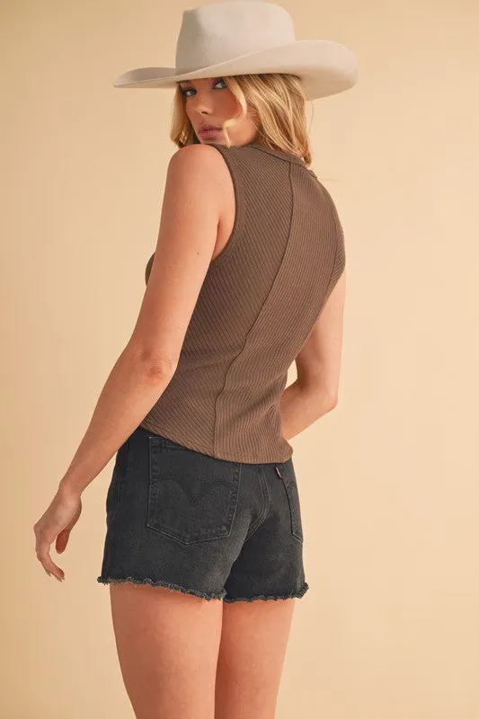 Aemi   Co Exposed Seam Ribbed Wide Strap Tank