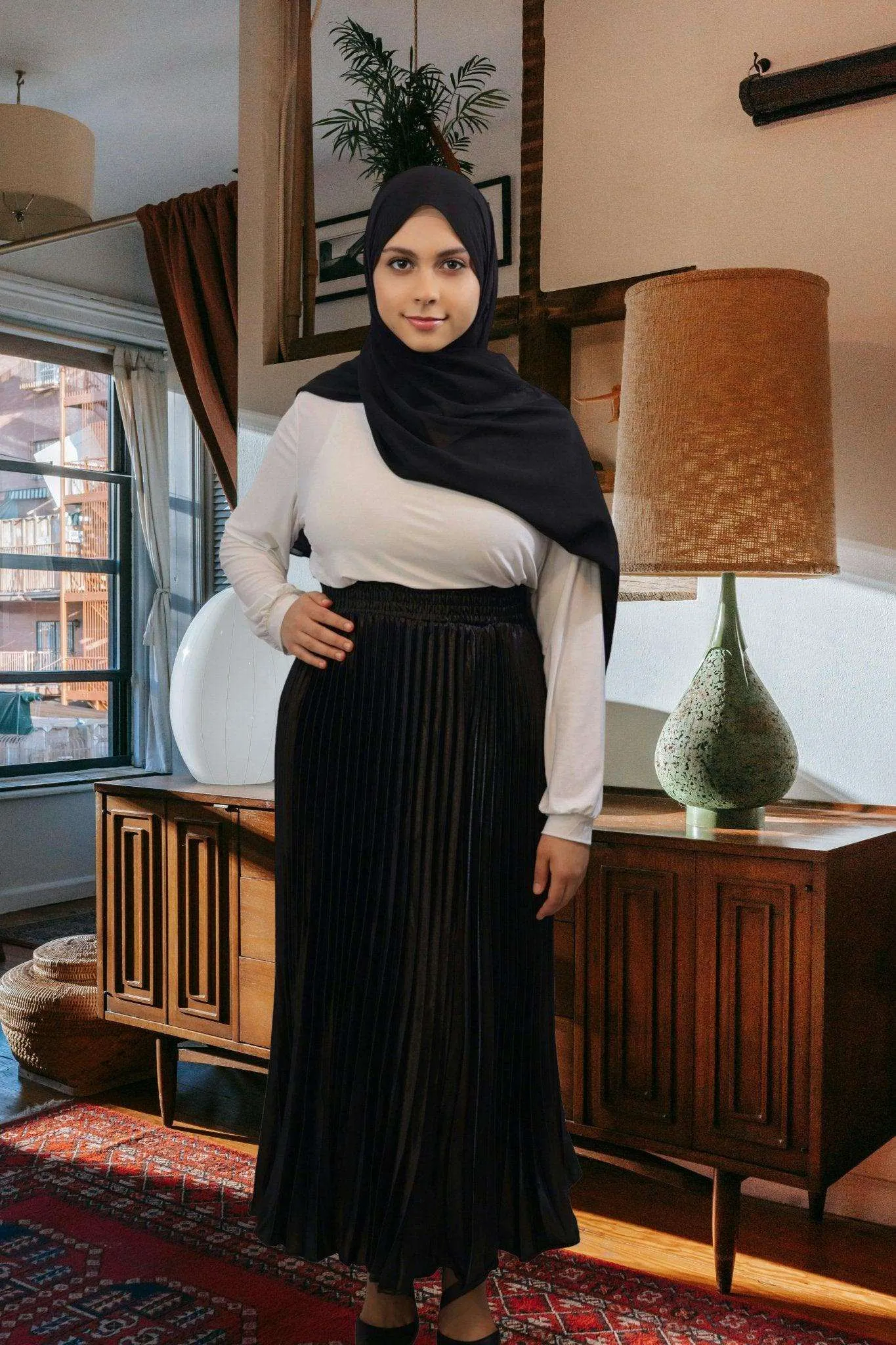 Afifa Pleated Ankle Length Skirt
