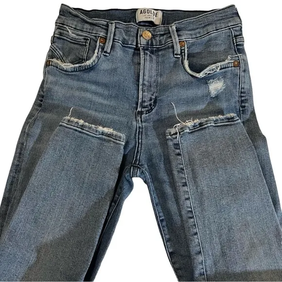 Agolde High Rise Cropped Denim Jeans 26 Destroyed Streetwear Crop