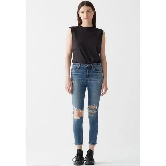 Agolde High Rise Cropped Denim Jeans 26 Destroyed Streetwear Crop
