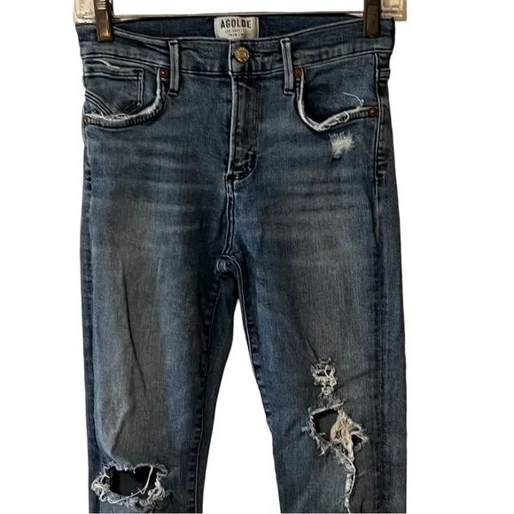 Agolde High Rise Cropped Denim Jeans 26 Destroyed Streetwear Crop