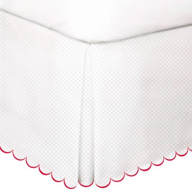 Allena 400TC Sateen Microcheck Cotton Scallop Embroidery Tailored Bed Skirt