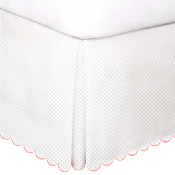 Allena 400TC Sateen Microcheck Cotton Scallop Embroidery Tailored Bed Skirt