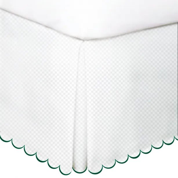Allena 400TC Sateen Microcheck Cotton Scallop Embroidery Tailored Bed Skirt