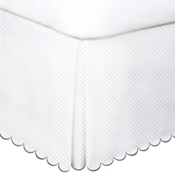 Allena 400TC Sateen Microcheck Cotton Scallop Embroidery Tailored Bed Skirt