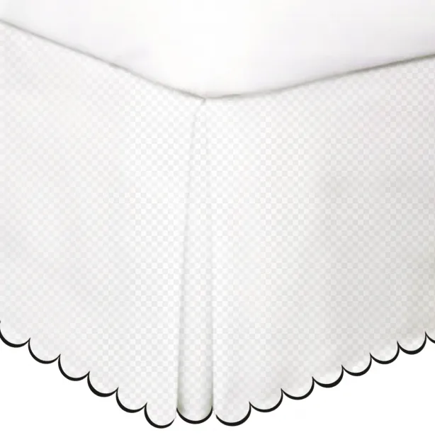 Allena 400TC Sateen Microcheck Cotton Scallop Embroidery Tailored Bed Skirt
