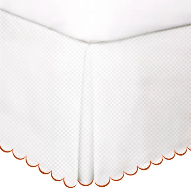 Allena 400TC Sateen Microcheck Cotton Scallop Embroidery Tailored Bed Skirt