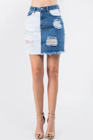 American Bazi Contrast Denim Distressed Skirts