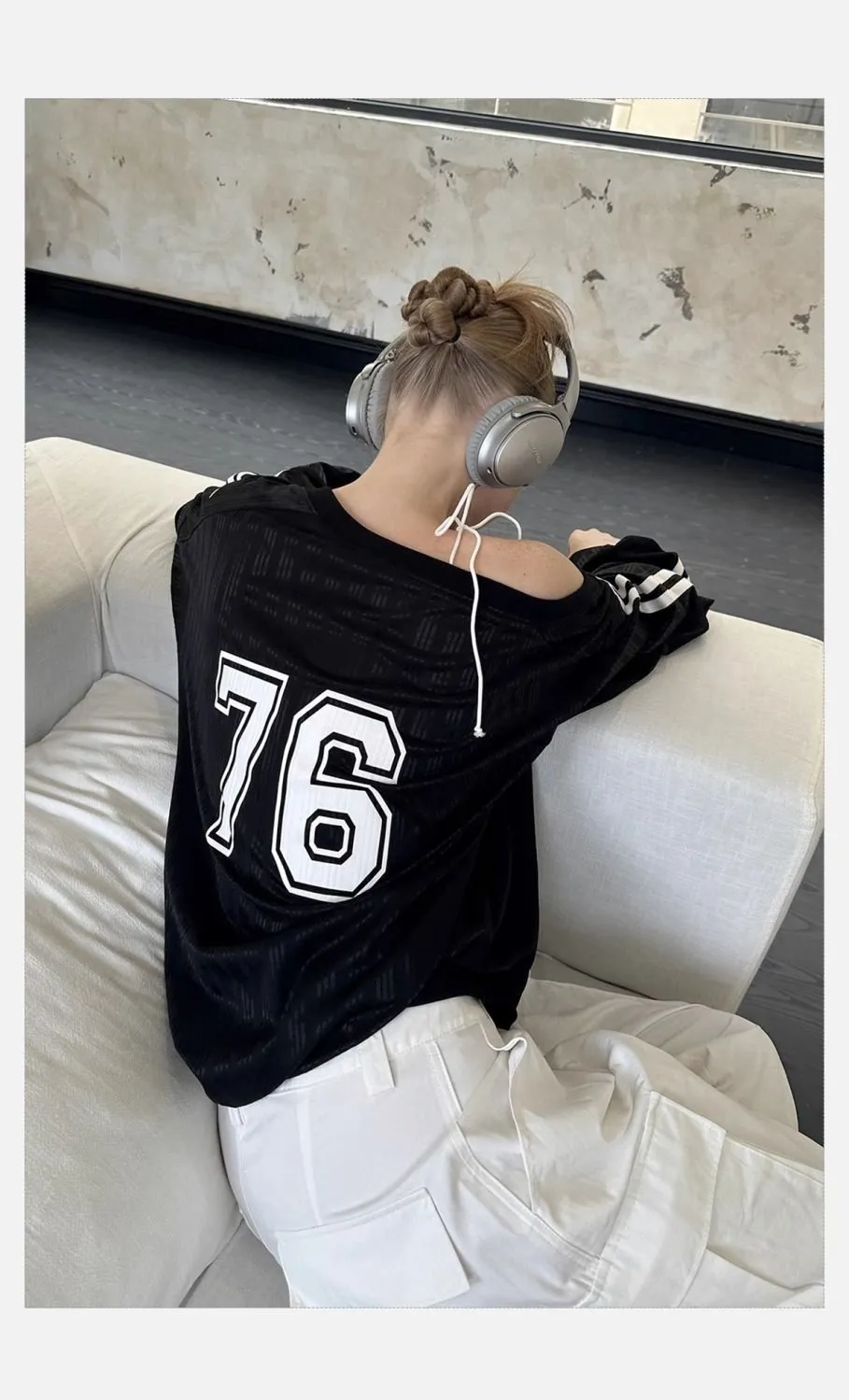 American Retro Street Hot Girl Top T-Shirt. Off-Shoulder Design Exposed Shoulder Jersey. Trendy Loose Letter Sweatshirt for Women. C-241030-8