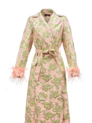 Andreeva Pink Jacquard Coat With Detachable Feather Cuffs