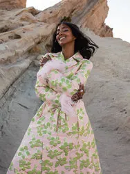 Andreeva Pink Jacquard Coat With Detachable Feather Cuffs