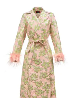 Andreeva Pink Jacquard Coat With Detachable Feather Cuffs