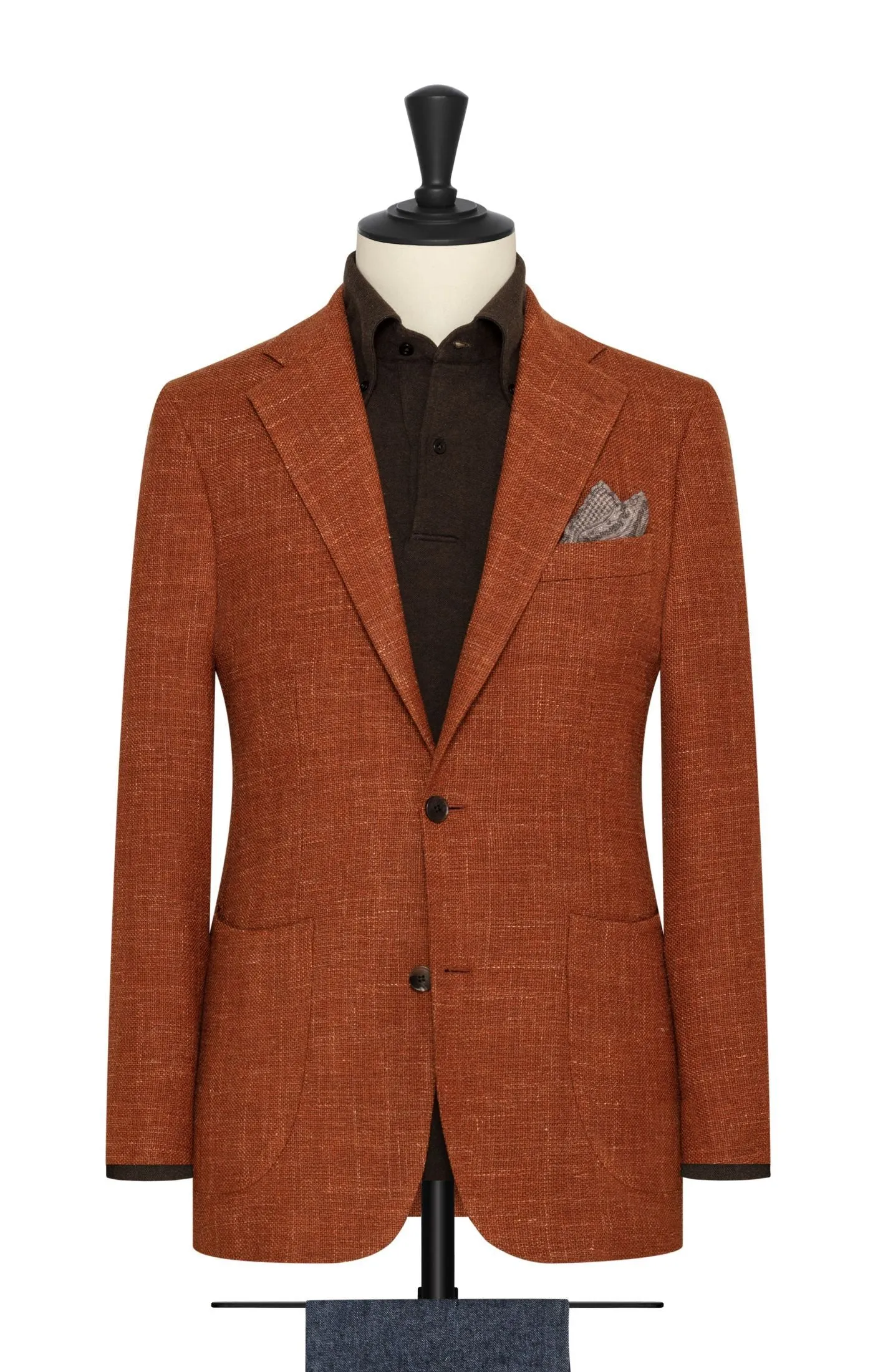 Angelico Burnt Orange Merino Wool & Linen Blend Mesh Hopsack