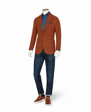 Angelico Burnt Orange Merino Wool & Linen Blend Mesh Hopsack