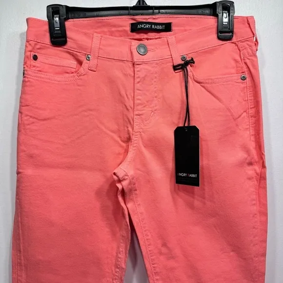 Angry Rabbit Cabana Coral Lightweight Denim 5 Pocket Skinny Jeans Size 25-31 NEW
