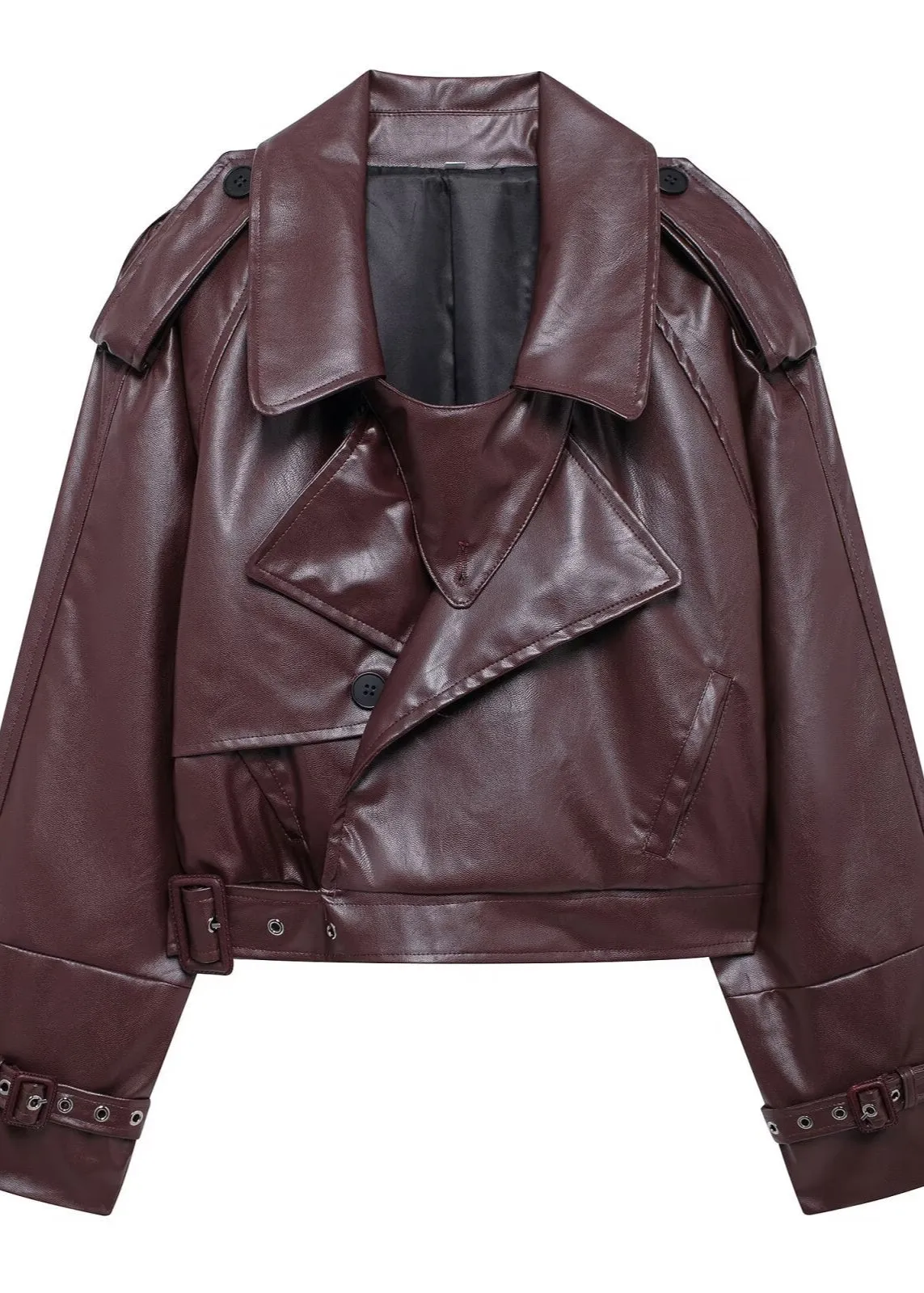 Arielle - Cropped Faux Leather Moto Jacket