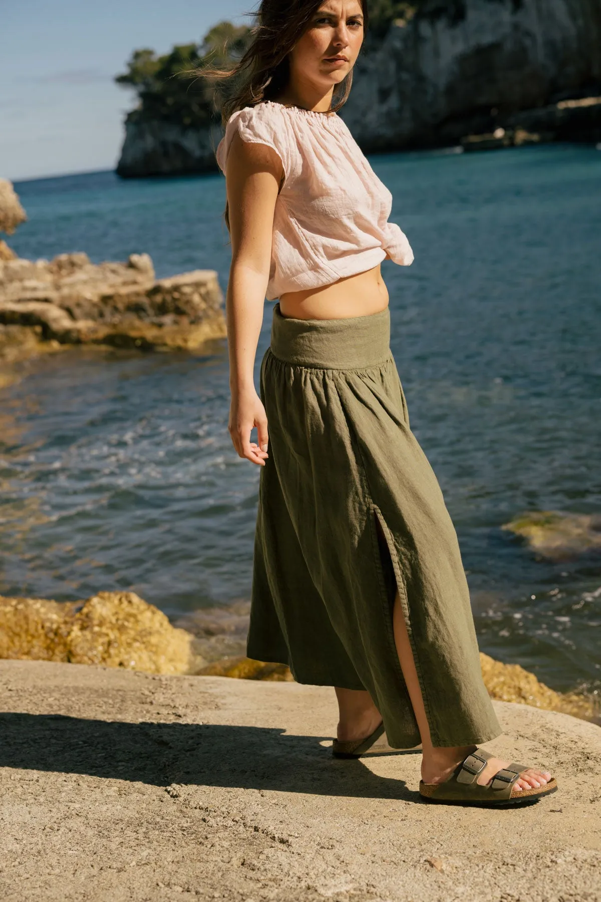 August - Linen Skirt in Khaki