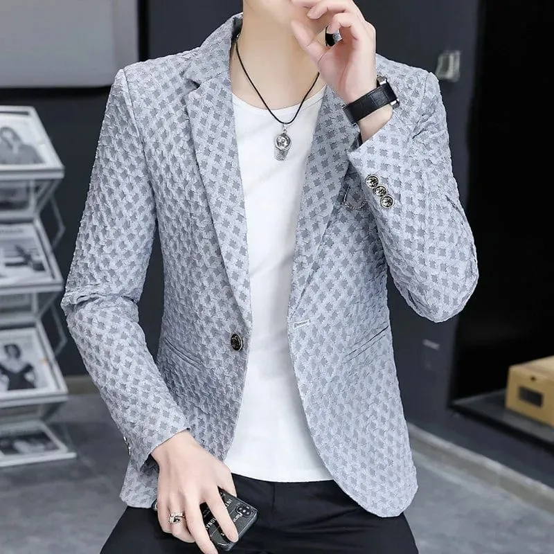 Autumn 2024 New Men's Fashion Handsome Trend Business Small Suit Korean Version Slim-fit Everything  Blazer Mujer  Polyester