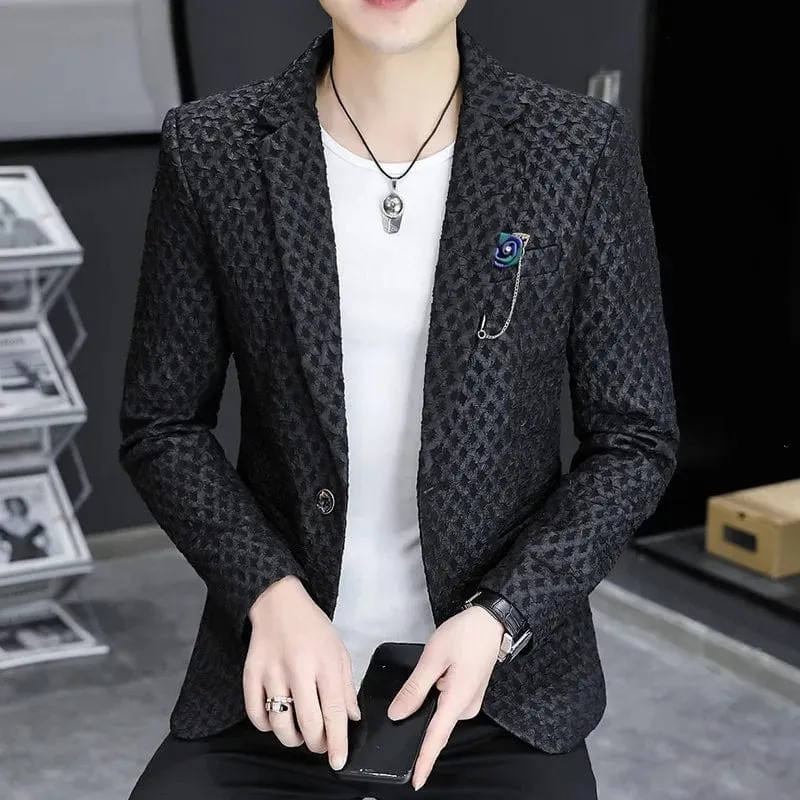 Autumn 2024 New Men's Fashion Handsome Trend Business Small Suit Korean Version Slim-fit Everything  Blazer Mujer  Polyester